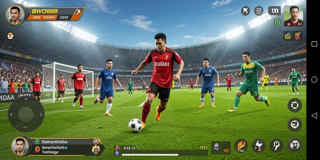 Screenshot BWO888 menampilkan aksi seru dalam permainan sepak bola.