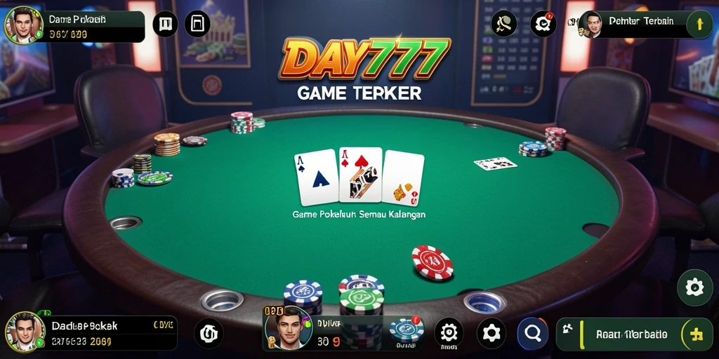 Screenshot utama DAY777 menampilkan gameplay Poker yang menarik dan mendebarkan.