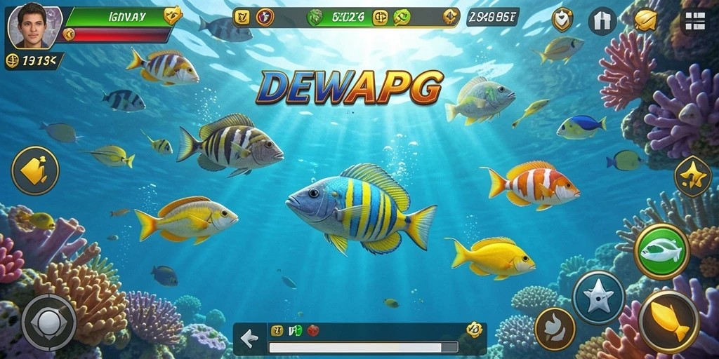 Tampilan permainan seru di DEWAPG dengan aksi Tembak Ikan.