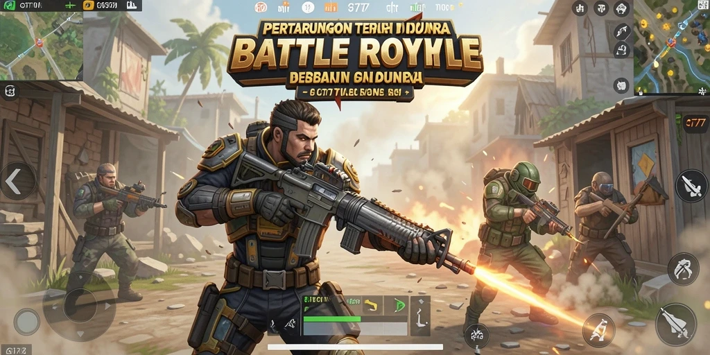 Menampilkan aksi seru dalam pertempuran GT777 Battle Royale.