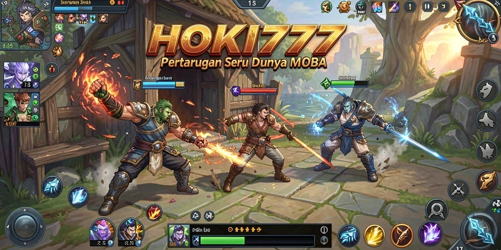 Tangkapan layar dari gameplay seru HOKI777 dalam pertarungan MOBA.
