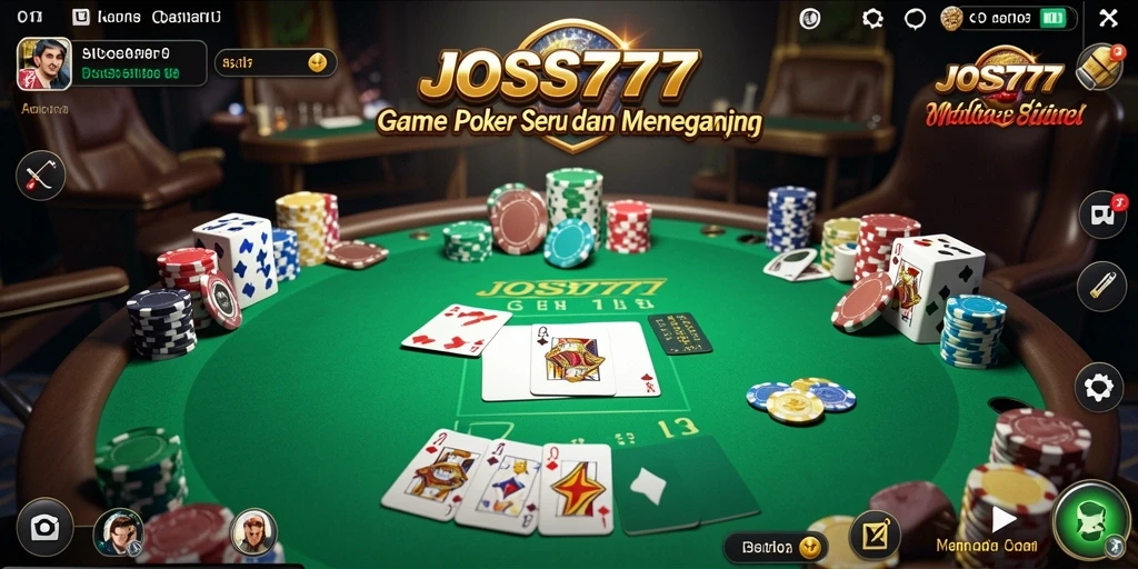 Screenshot gameplay JOSS777 dengan pemain yang bersaing di meja poker.