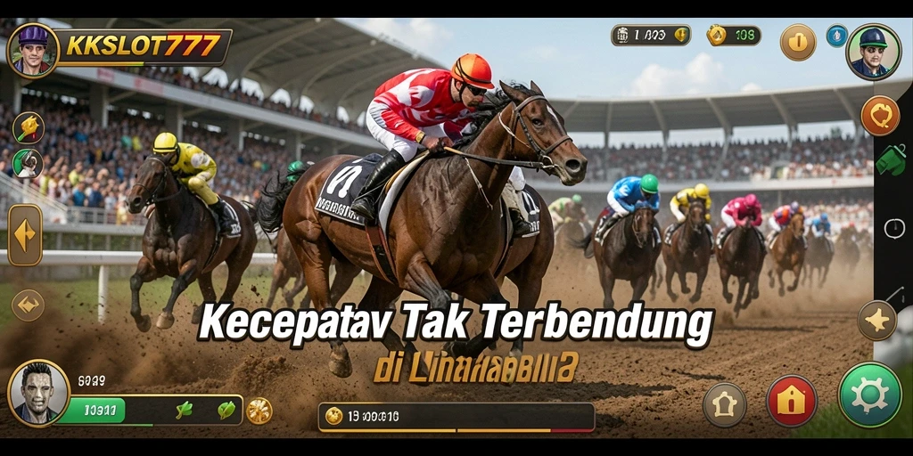 Screenshot gameplay KKSLOT777 menampilkan aksi balapan yang intens dan mendebarkan.
