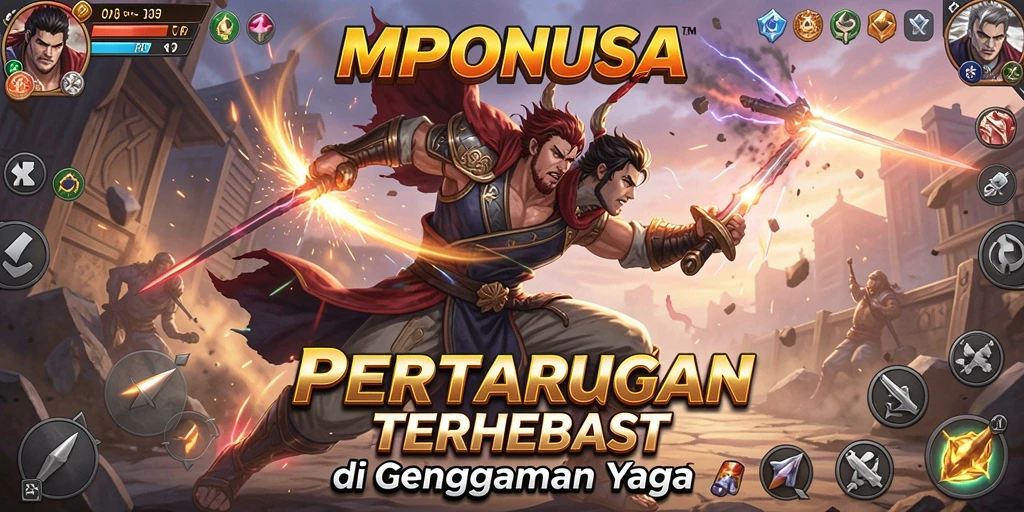 Gameplay MPONUSA yang menegangkan dan seru saat bertarung.