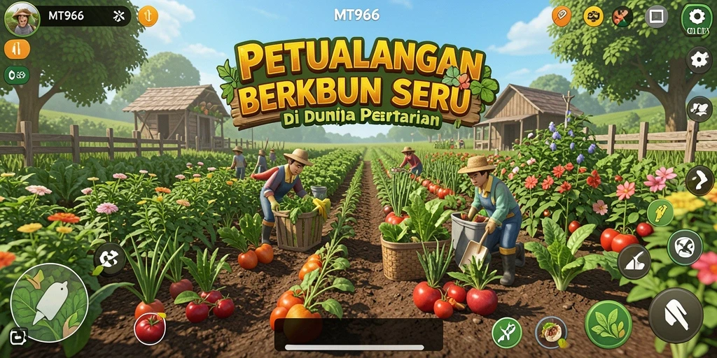 Screenshot gameplay MT966 yang menampilkan suasana pertanian yang indah.