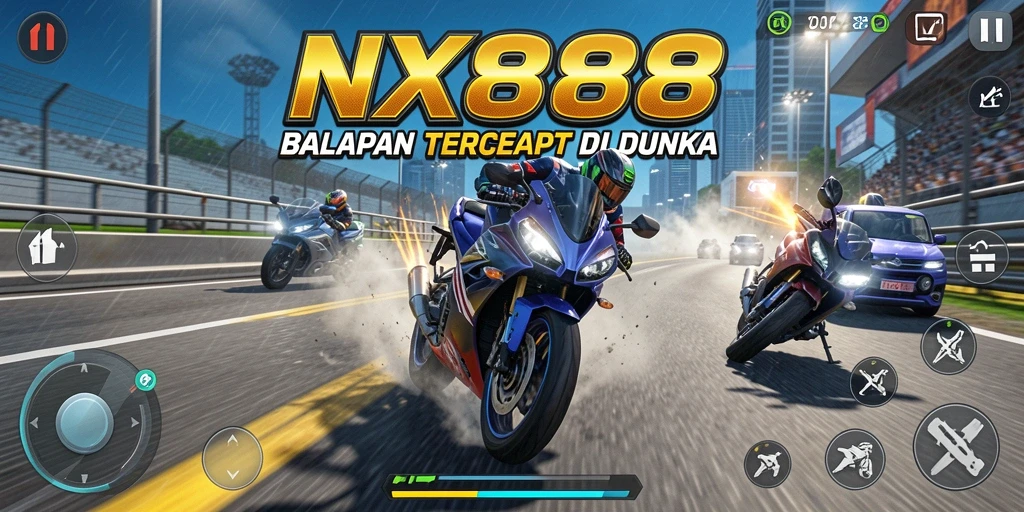 Tampilan gameplay NX888 yang mendebarkan selama balapan motor.