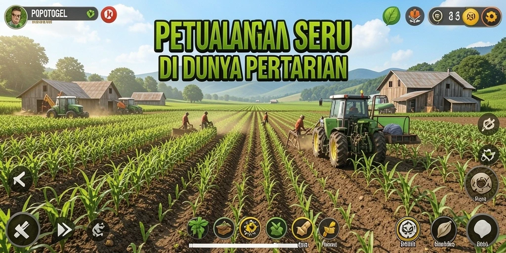 Screenshot gameplay POPOTOGEL dengan ladang yang indah dan aktif.