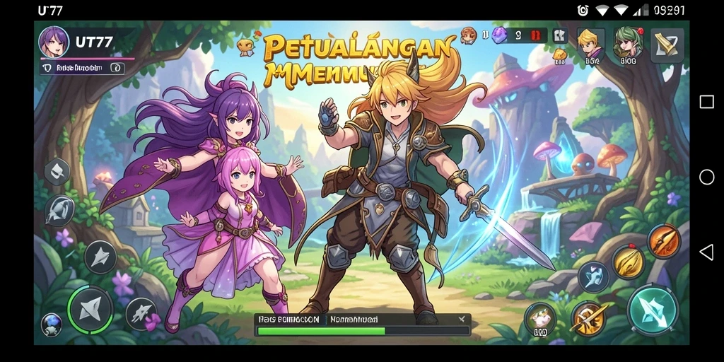 Tampilan gameplay UT77 dengan karakter anime yang mengesankan.